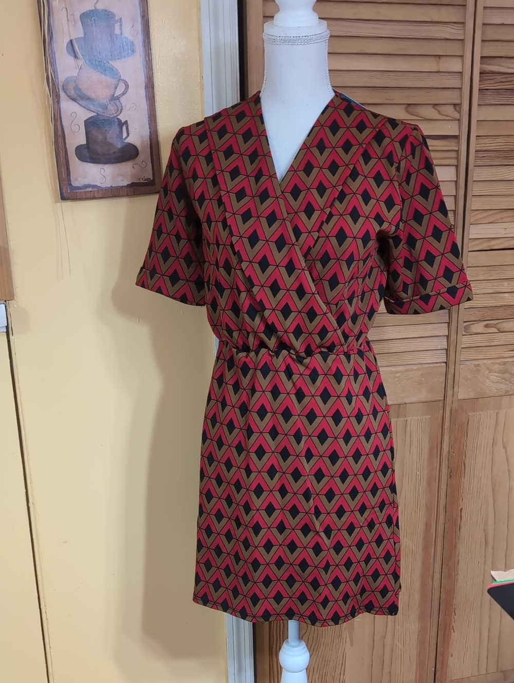 Tracy Negoshian Red Geometric Print Khloe Short Dress M 8 - 10 NWT